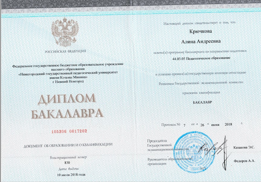 Документ репетитора Крестова Алина Андреевна под номером 1